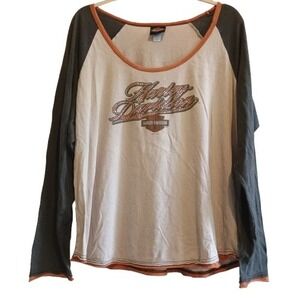 Harley Davidson Maverick Dallas TX Rhinestone Gray Sleeve Long‎ Sleeve Tee XXL